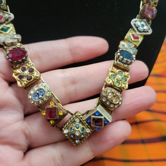 Unique Rare Victorian Renaissance Brass Book Chain Necklace - Picture 3 of 10